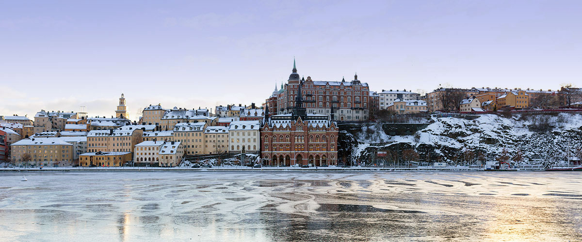 Vy över Stockholm vintertid.