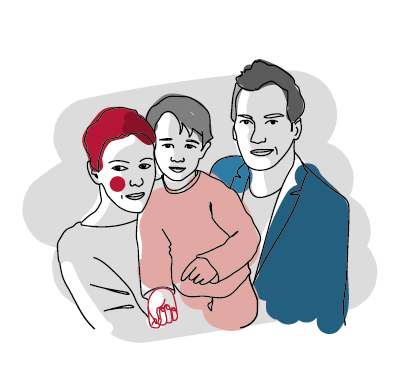 Illustration: woman, child and man.