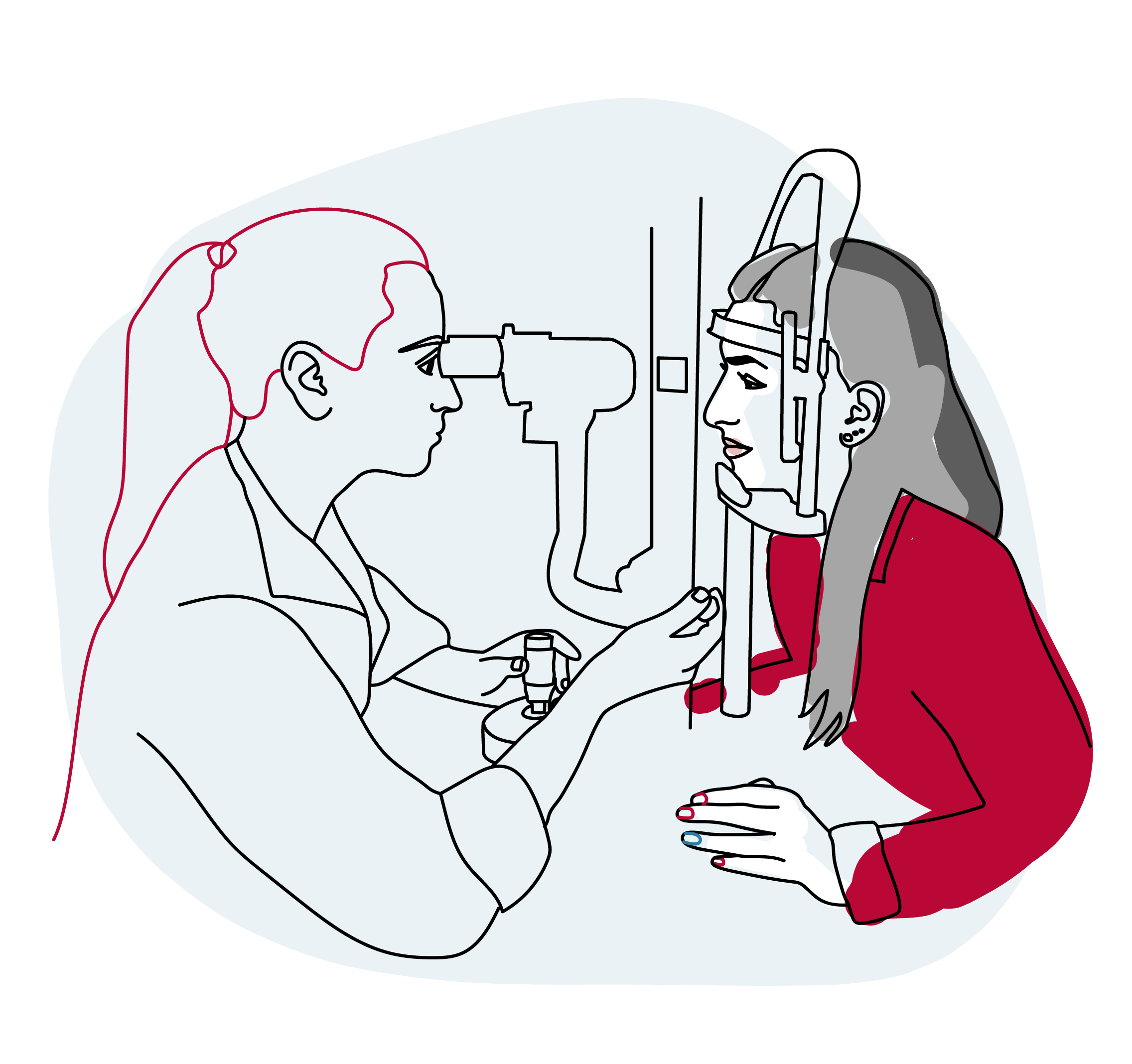 Illustration: Woman at an eye test.