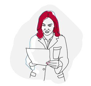 Illustration showing woman in doctor's coat with red hair.