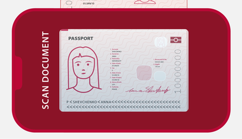 Illustration showing how to scan your passport.