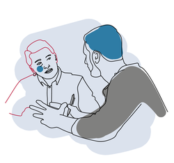 Illustration of two people talking.