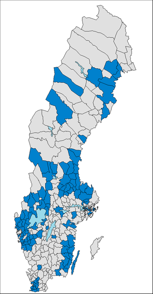 Karta som visar områden med beviljade AMIF projekt i kommuner runt om i Sverige.