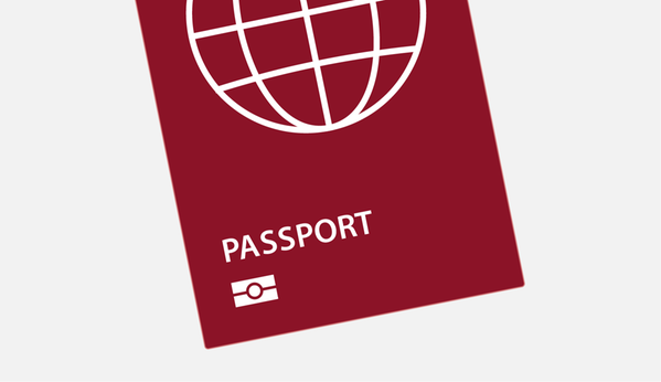 Illustration på ett pass med en chip-symbol.