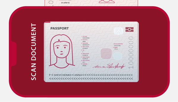 En bild som visar hur du skannar ditt pass.